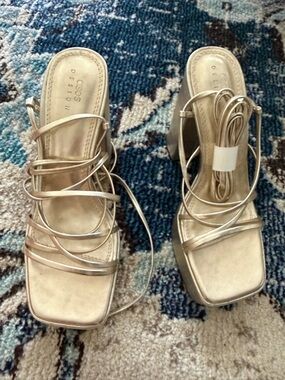 ASOS - Women's Strappy Metallic Gold Block Heel Sandals